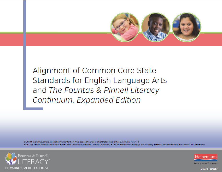 英语语言艺术和fontas & Pinnell读写连续统一体扩展版的共同核心国家标准(CCSS)